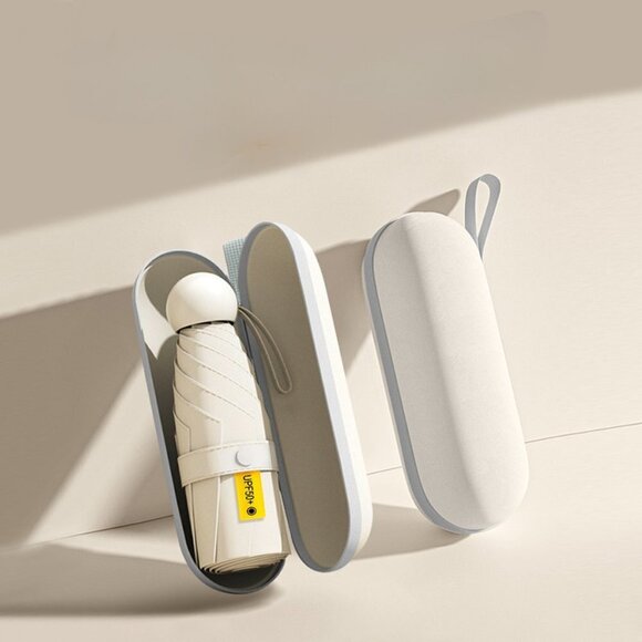 Travel Passions - Beige Mini Pocket Umbrella with Case - Picture 1 of 5